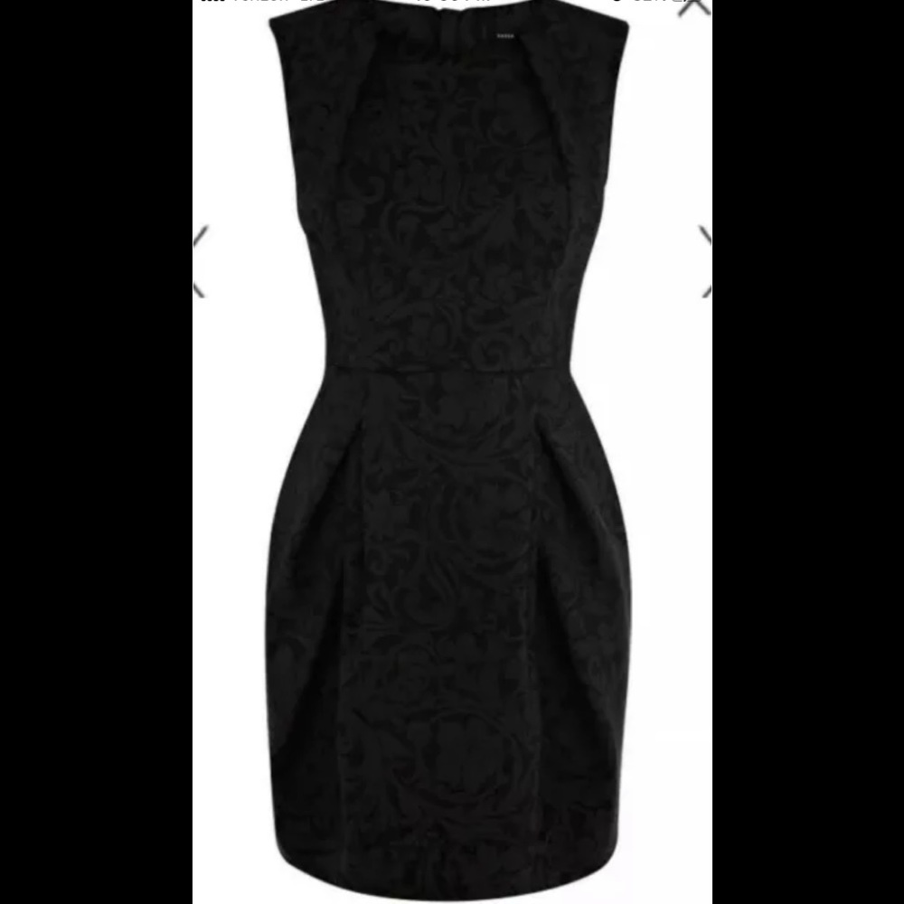 Karen Millen DR259 Black Brocade Dress Sz 2